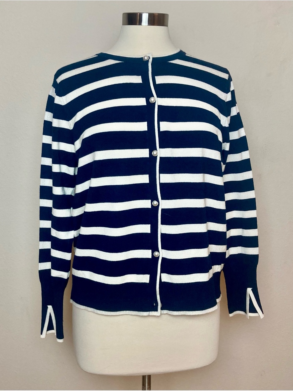 Philosophy French Navy & Cream Striped Long Sleeve Cardigan Size X Large